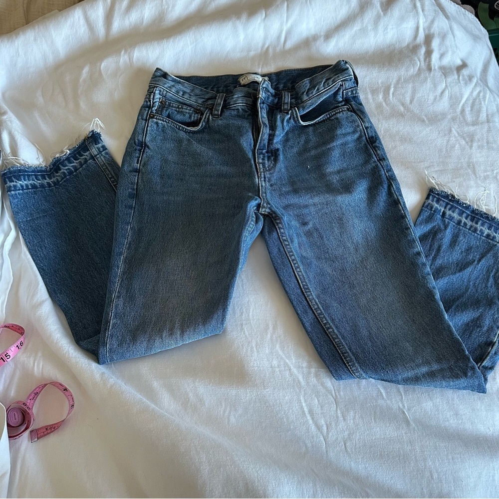 Mid Rise Destroyed Hem Jeans
